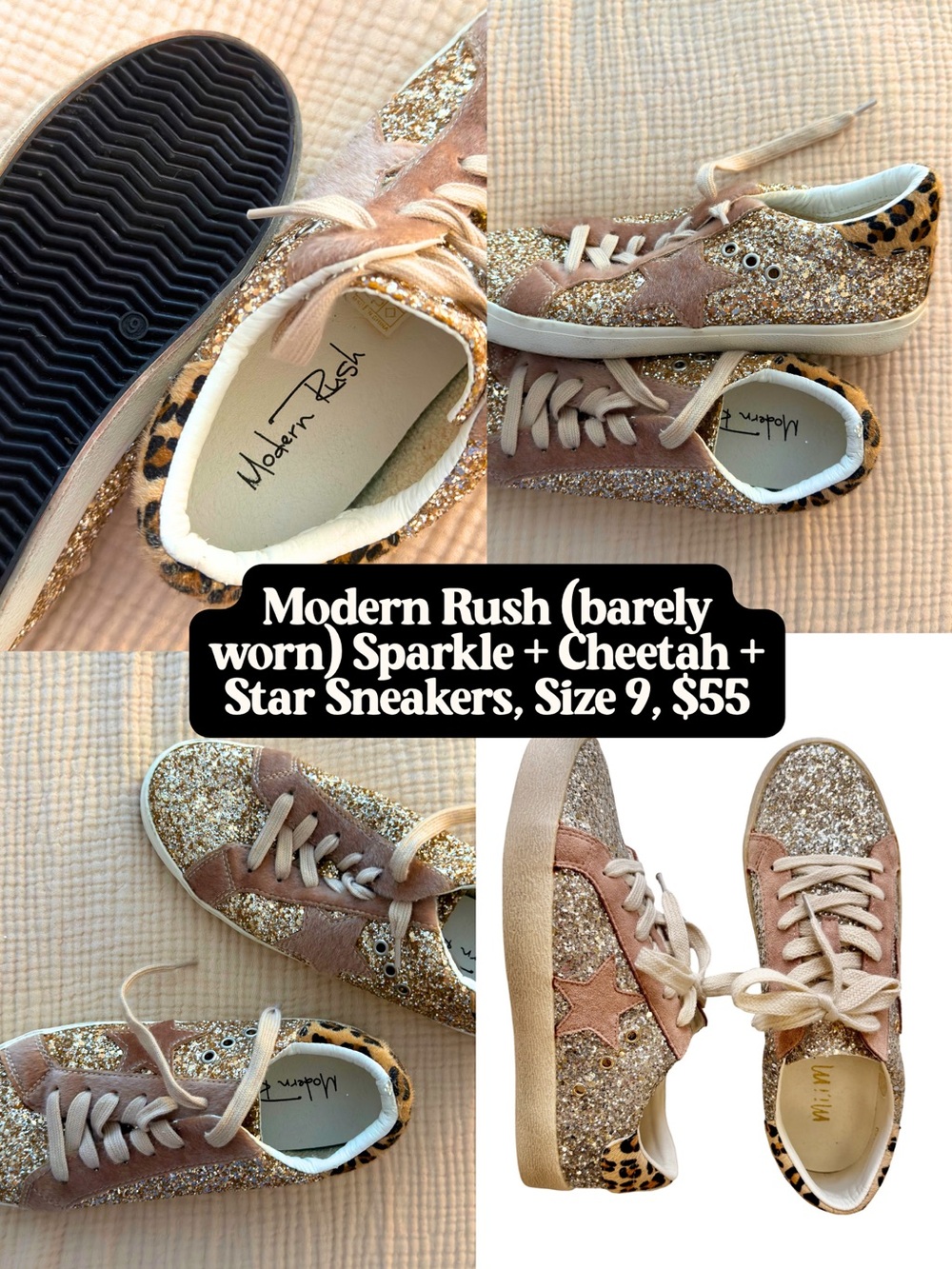 Modern Rush Women’s Glitter Star Sneakers in Pink and Gold